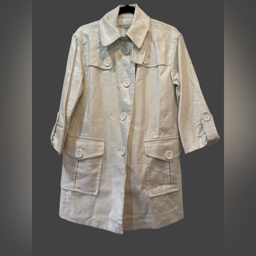 Linen Scandi Girl Luxury Oversized Flowy Unique Metallic Thread Trench Coat 8
